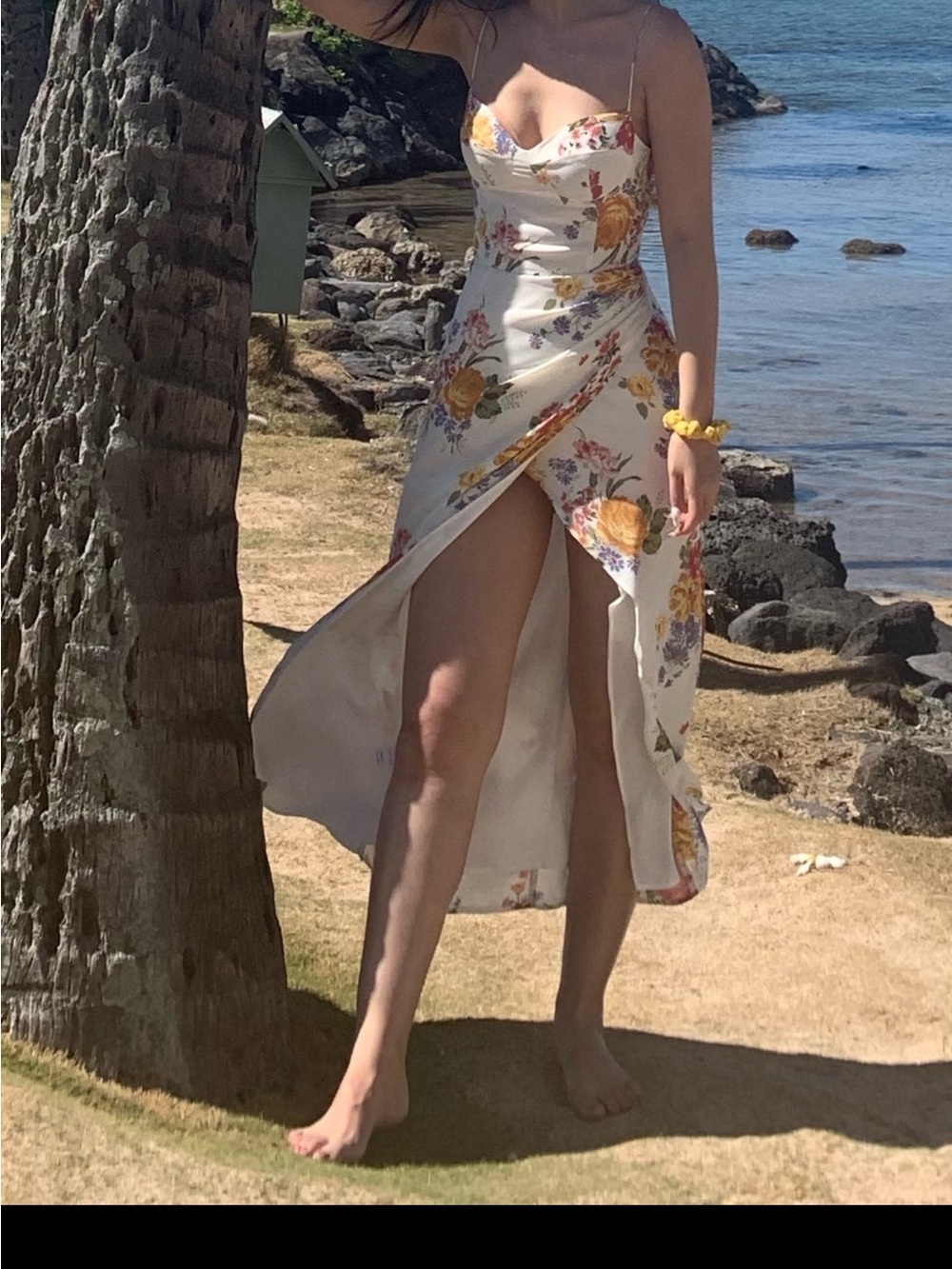 Reformation White Floral Slip Dress with Yellow & Blue Blooms